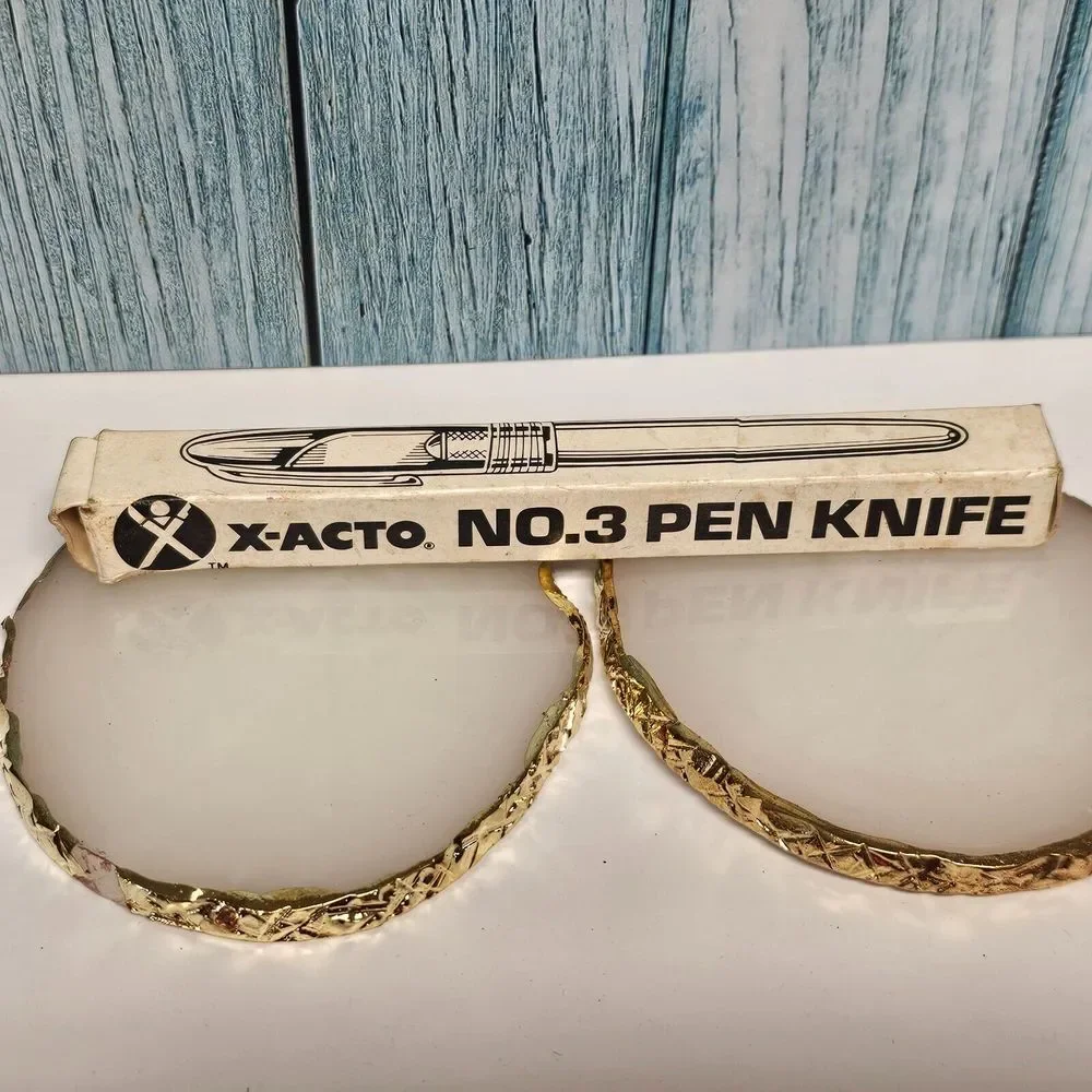 Vintage X-ACTO Pen Knife Gold Tone Metal Barrel NO. 3 Safety Cap Pocket Clip Box